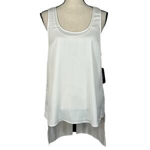 Guess Medium Bi-Level Top Sleeveless Sheer Lined Slits Rear Keyhole White Moon